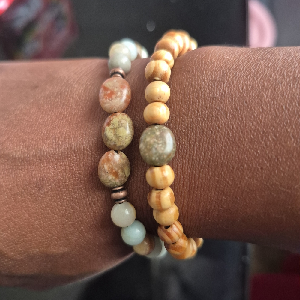 Handmade Set Of Natural Anicent Amazonite Stones and Tibetan Braclet! - Picture 9 of 11